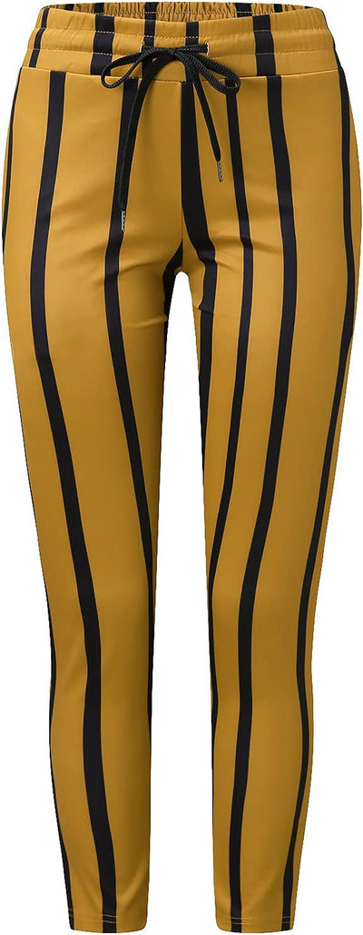 Striped Printed Stretch Flat Front Men Pants Casual,Men'S Straight-Fit Stripe Dress Pants,Mens Elastic Waist Pants Pinstripe Trousers Sweatpants High Waist Pants Yellow