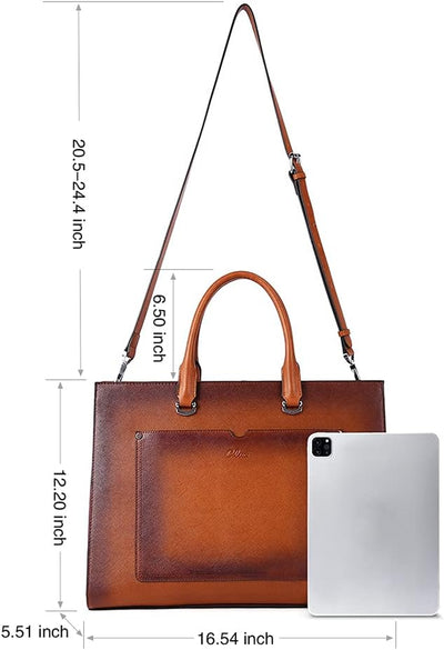 Leather Briefcase for Women Laptop 15.6 Inch Professional Business Work Ladies Computer Handbag Shoulder Bag Two-Toned Brown