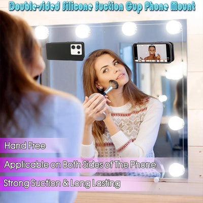 Double Sided Silicone Suction Cup Phone Mount Case for Selfies and Videos - Attach to Glass, Mirrors, Kitchen, Bathroom Sticky Grip for Iphone and Android - 3.97 Inches, White