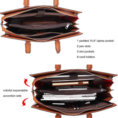Leather Briefcase for Women Laptop 15.6 Inch Professional Business Work Ladies Computer Handbag Shoulder Bag Two-Toned Brown