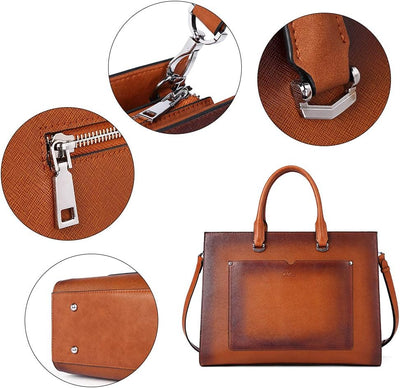 Leather Briefcase for Women Laptop 15.6 Inch Professional Business Work Ladies Computer Handbag Shoulder Bag Two-Toned Brown