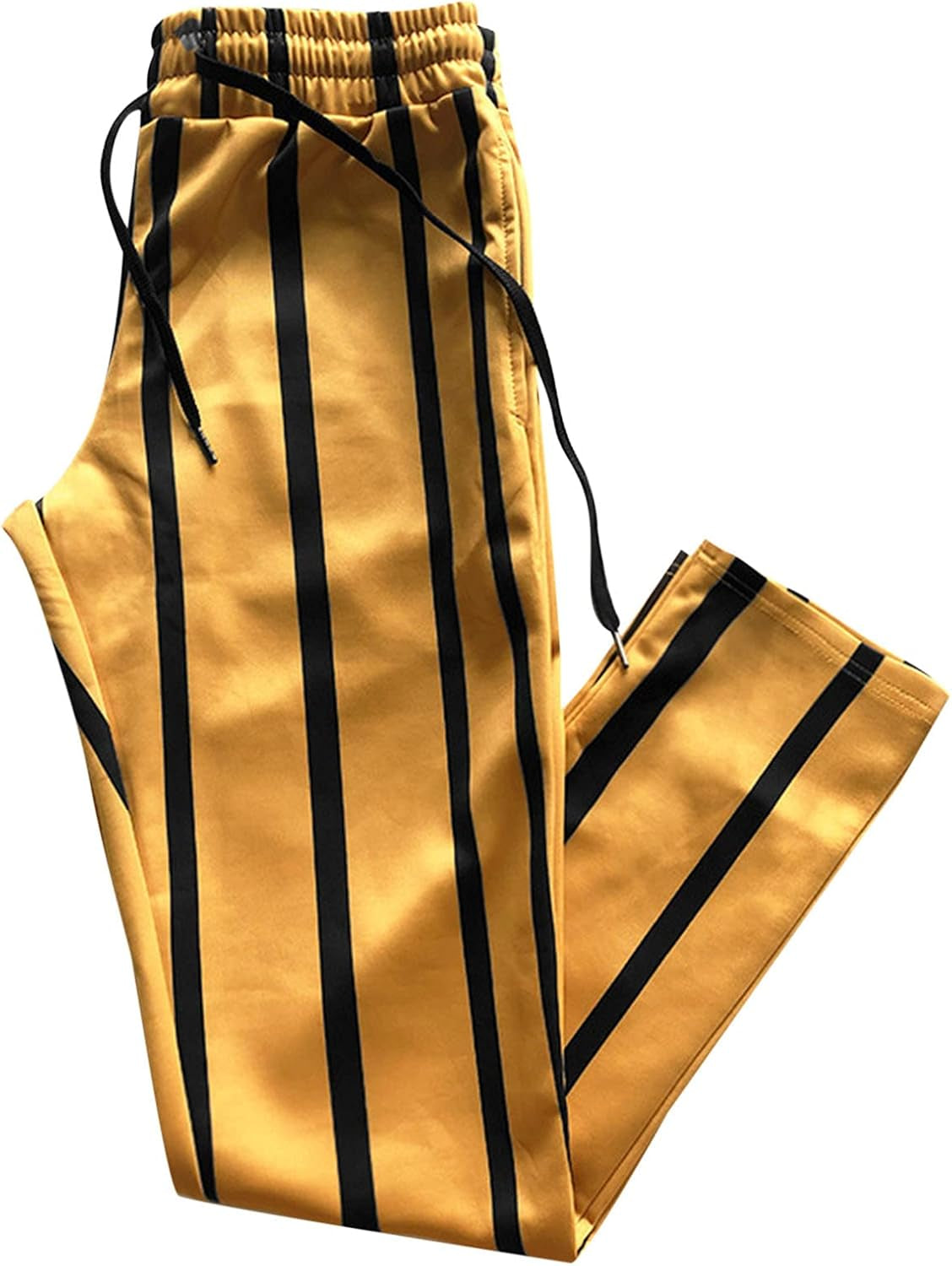 Striped Printed Stretch Flat Front Men Pants Casual,Men'S Straight-Fit Stripe Dress Pants,Mens Elastic Waist Pants Pinstripe Trousers Sweatpants High Waist Pants Yellow