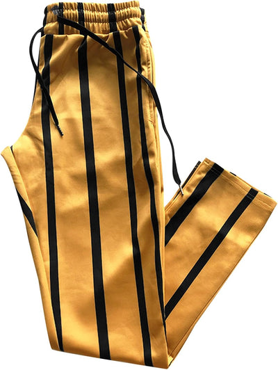 Striped Printed Stretch Flat Front Men Pants Casual,Men'S Straight-Fit Stripe Dress Pants,Mens Elastic Waist Pants Pinstripe Trousers Sweatpants High Waist Pants Yellow