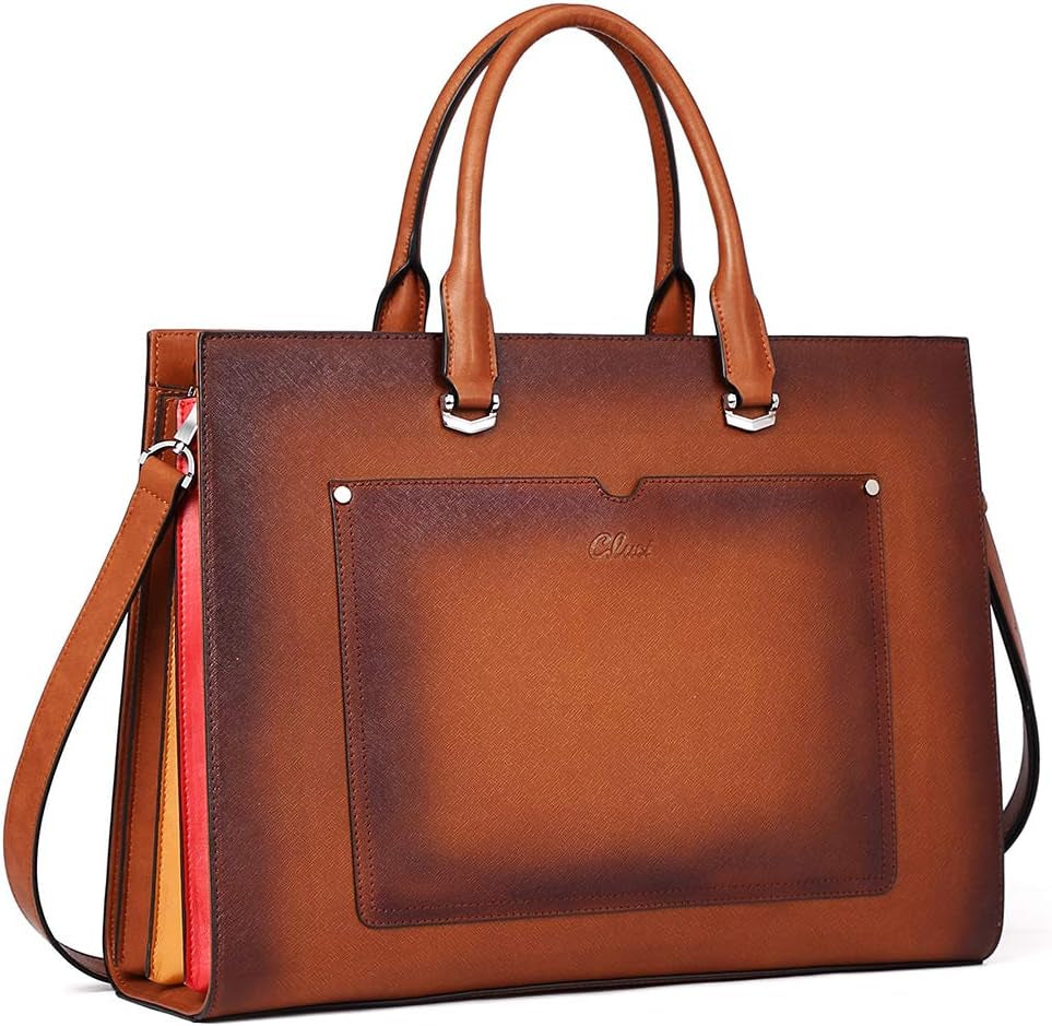 Leather Briefcase for Women Laptop 15.6 Inch Professional Business Work Ladies Computer Handbag Shoulder Bag Two-Toned Brown