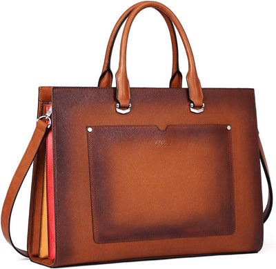 Leather Briefcase for Women Laptop 15.6 Inch Professional Business Work Ladies Computer Handbag Shoulder Bag Two-Toned Brown