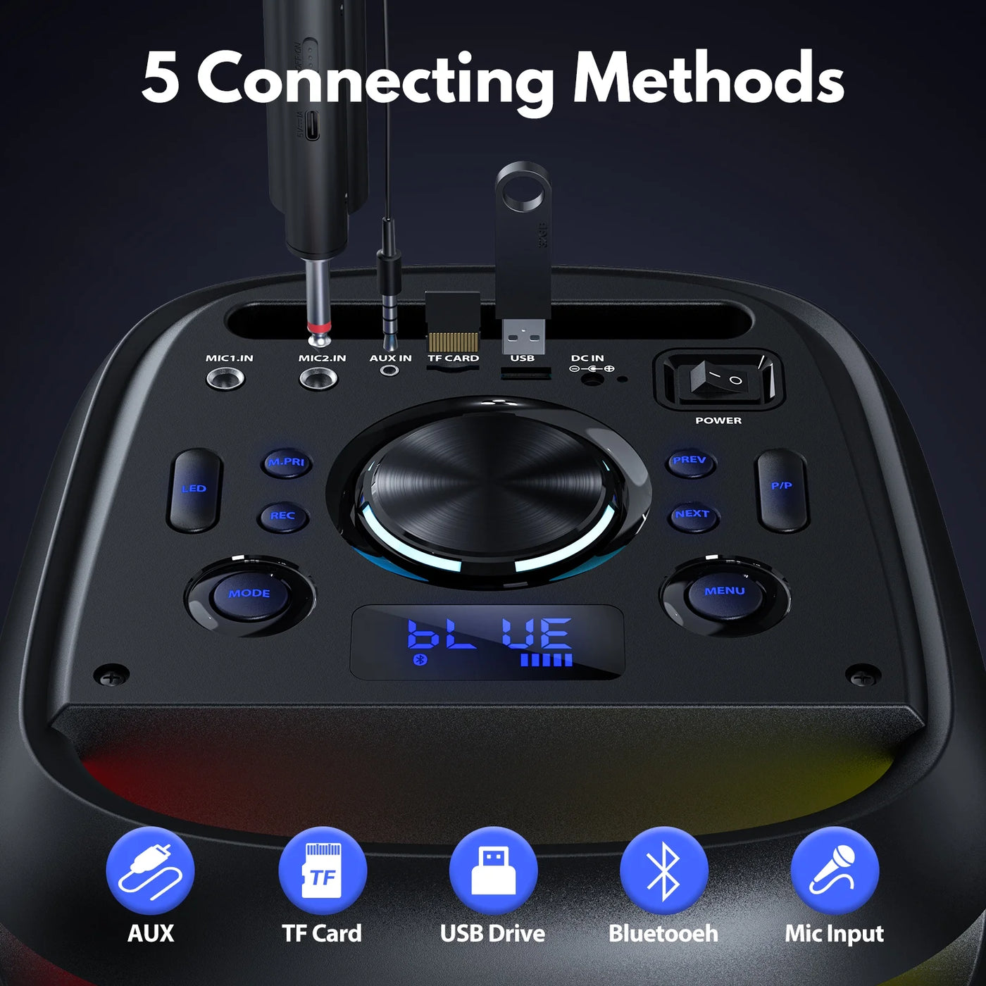Speaker, Big Bluetooth Speaker with DJ Lights, Portable Wireless Large Party Speaker with Remote Control for Outdoor